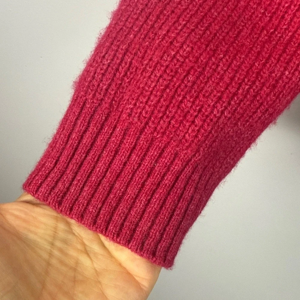Tahari Merino Wool Cotton Blend Hot Pink Cowl Neck Long Sleeve Knit Sweater - Picture 5 of 9